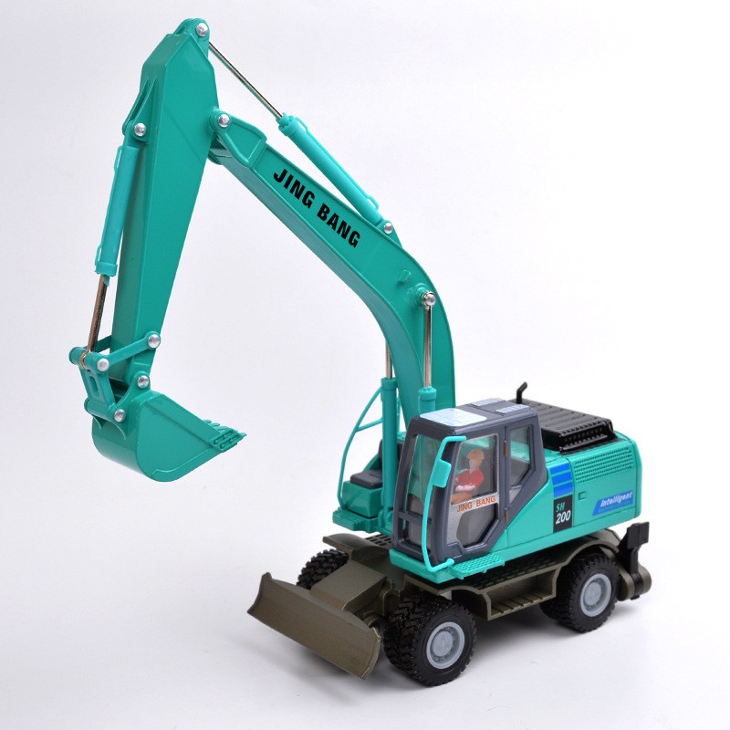 精邦1:50大号合金工程车挖掘机玩具合金轮式挖土机儿童玩具车盒装