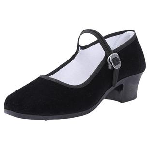 民族秧歌舞蹈黑色跟布鞋女胶州藏族东北民间高跟舞鞋考级专用儿童