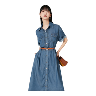 VEE/唯己【向光而行】夏季新款气质时尚休闲复古收腰伞摆连衣裙