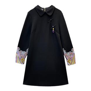 dfvc黑色新中式国风卫衣连衣裙女春季2026新款绣花宽松中长款裙子