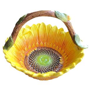 太阳花陶瓷提篮装干果零食下午茶摆件创意家居装饰品餐厅茶几客厅