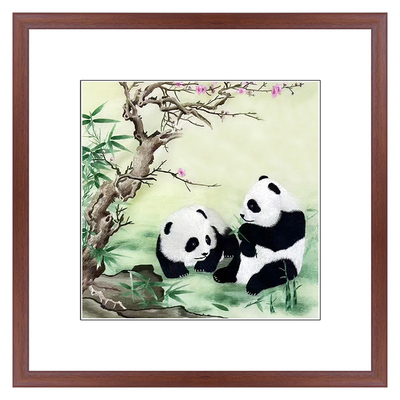 苏绣熊猫中式国画客厅餐厅挂画