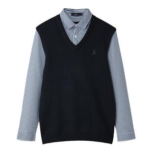 海澜之家中年爸爸双领针织衫2025冬季新款加厚v领假两件毛衣男款