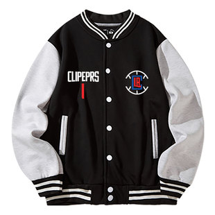 快船队保罗乔治哈登美式篮球夹克外套男青少年宽松休闲无帽棒球服