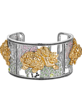 【朱珠共创】MOH年度金标系列金福狮水晶腕饰牡丹浮雕窗景手镯