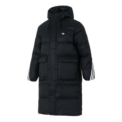 adidas阿迪达斯男女三叶草长款过膝连帽羽绒服鸭绒冬装外套KC2564