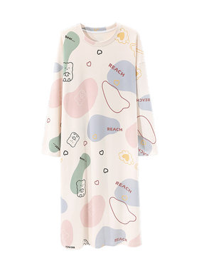 莫代尔睡裙女春秋长袖纯棉家居服