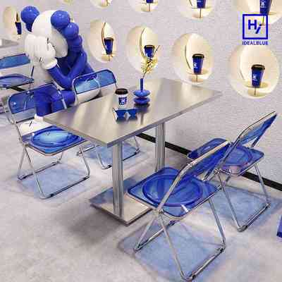 工业风桌椅组合奶茶店咖啡厅专用不锈钢桌子网红甜品烧烤店桌椅子