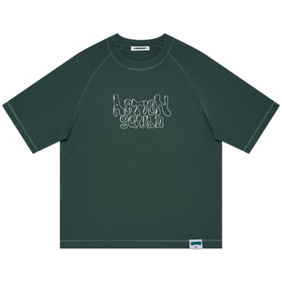 ACTIONS水滴字母印花插肩300g精梳棉短袖T恤夏季美式潮牌圆领体恤