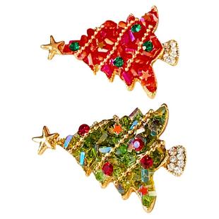 红色满钻星星圣诞树胸针女2025新款毛衣别针配饰高端精致时尚扣针