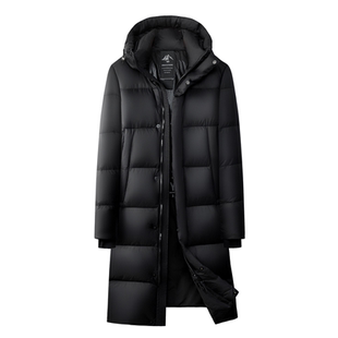 狄斯仑真石墨烯长款羽绒服男士90白鸭绒连帽加厚保暖商务过膝外套