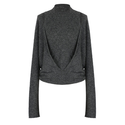 羊毛混纺两穿半高领针织衫