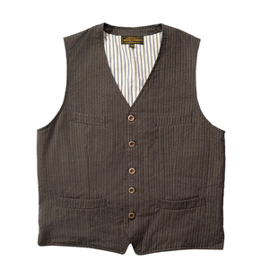 红风 二十年代胡椒盐条纹工装马甲1920s美式复古四袋马夹工装背心