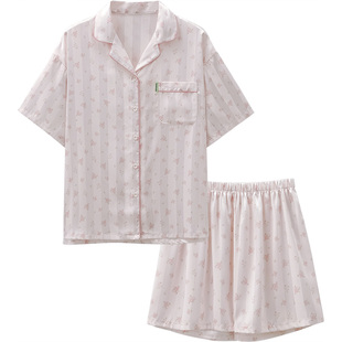 思莉太太凉感冰丝睡衣女款夏2025新款短袖粉色甜美碎花夏天家居服