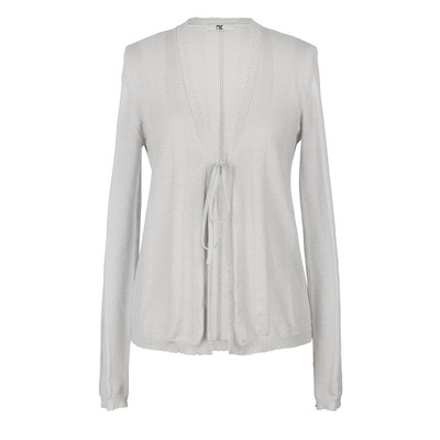 SEEKSIMPLE 醋酸羊毛|条纹肌理|镂空V领绑带轻薄透气针织开衫