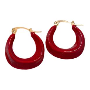 复古U形耳扣耳环女精致高级感轻奢2026新款爆款耳钉红色绝美耳饰