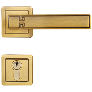 汇泰龙仿古新中式黄古铜门锁分体静音室内卧室房门锁门把手DS1021