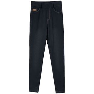 百爱女神3705高腰外穿八面弹牛仔双层加绒加厚休闲保暖裤女长裤