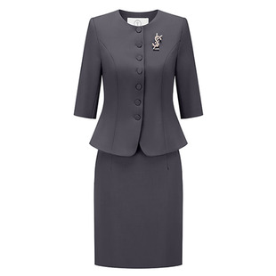 高端黑色高端女短袖西装夏季气质职业装套裙商务销售部前台工作服