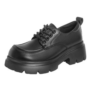 百丽女鞋厚底牛津鞋女春夏季新款乐福鞋黑色小皮鞋子B1Q1DCM4预