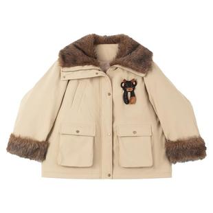 KEIKO [三防面料] 环保狐狸毛领派克服棉服冬季美式休闲工装外套