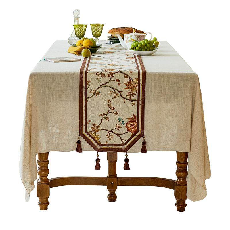 蜡笔派花蔓枝条桌旗法式复古轻奢高端氛围感餐桌盖布边柜盖布茶旗