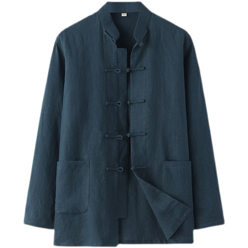 青年复古立领衬衣纯亚麻汉服唐装