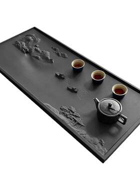 山水茶盘匠心细刻而成