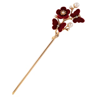 绒枝珠蝶-新年喜庆蝶绕梅枝发簪新中式盘发发钗旗袍汉服百搭发饰