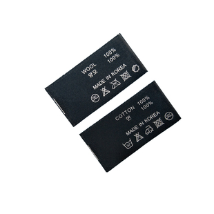 韩国标MADE IN KOREA韩文纯棉羊毛羊绒涤纶洗水标黑白色布标定做