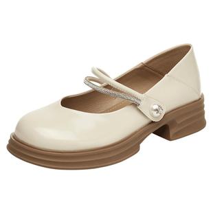 达芙妮粗跟玛丽珍鞋女款夏季2025年新款法式一字带软底软皮小皮鞋