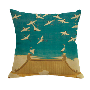 瑞鹤图新中式禅意抱枕听琴图客厅书房圈椅靠垫办公室茶室茶楼腰枕