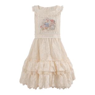 森女部落童话卡通刺绣无袖连衣裙女新款设计感叠穿轻lo背心裙春季