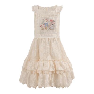 森女部落童话卡通刺绣无袖连衣裙女新款设计感叠穿轻lo背心裙春季