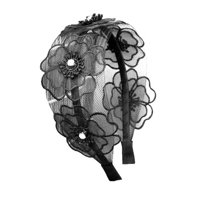 pipoq欧根纱刺绣花朵宽头箍发饰