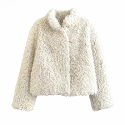 复古立领皮毛一体保暖羊羔毛外套
