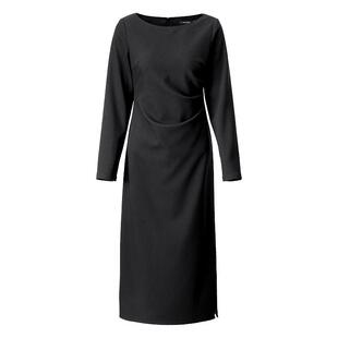 颜域长袖气质连衣裙女装2025新款冬季高级感黑色中长款一字领裙子