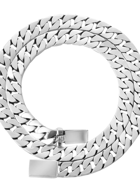 霸气重工S925纯银古巴链男欧美嘻哈平板坦克链情侣潮酷锁骨链裸链