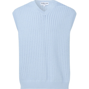【38焕新周】Solid Homme男秋冬蓝色宽松镂空罗纹针织V领背心马甲