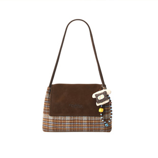 畹町复古学院风托特包秋冬女包剑桥英伦风单肩格纹包复古通勤方包