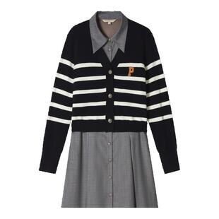 [高智条纹]PSALTER诗篇条纹针织开衫连衣裙智性学院风两件套秋