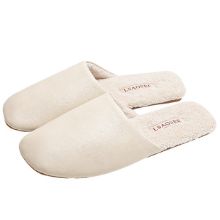 云团冬季情侣高级感皮棉拖鞋女PU皮室内加绒防滑静音居家鞋男家用