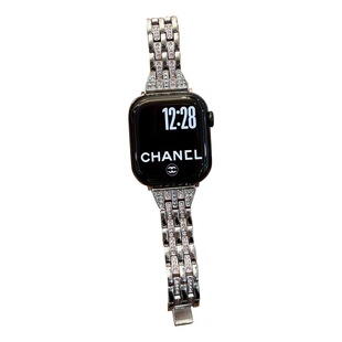 KLKL新款适用苹果s11/42mm鎏光闪钻金属链条手表表带夏天高级感iwatch10不锈钢腕带applewatch98透气舒适SE女