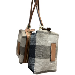 优家小众设计方形麻将手提小包黄麻简约零钱包男女通用收纳包