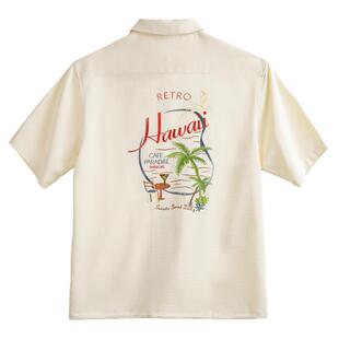 马登工装美式复古夏威夷海岛花衬衫沙滩刺绣短袖古巴领衬衣男夏季