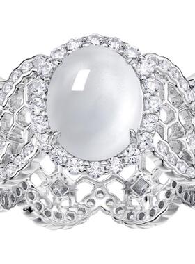 蕾丝镂空水沫玉蛋面戒指女925银