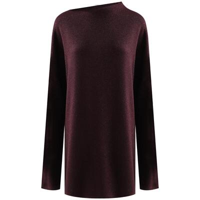 斜肩一字领亮葱针织衫