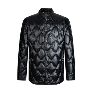 【90白鹅绒】曼加龙秋冬新款菱形小格翻领男士羽绒服休闲轻薄外套