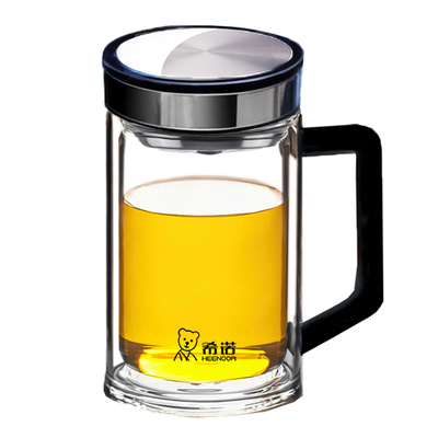 希诺高档带把办公室双层玻璃杯