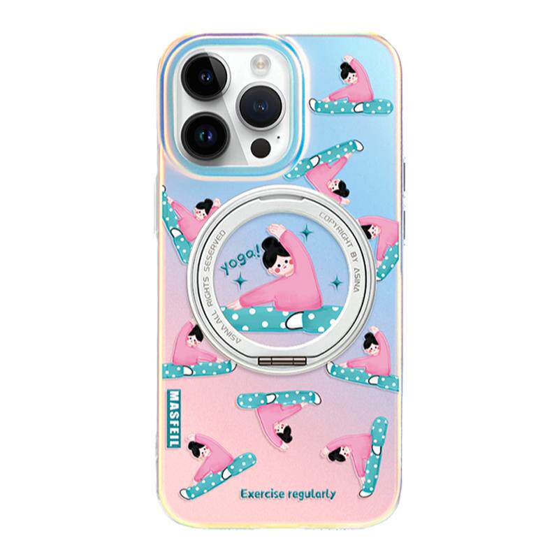MASFEIL × 瑜伽女孩适用苹果17Promax手机壳新款ip14磁吸带支架iPhone16Pro套15air支点高级13pm全包挂链Lo5
